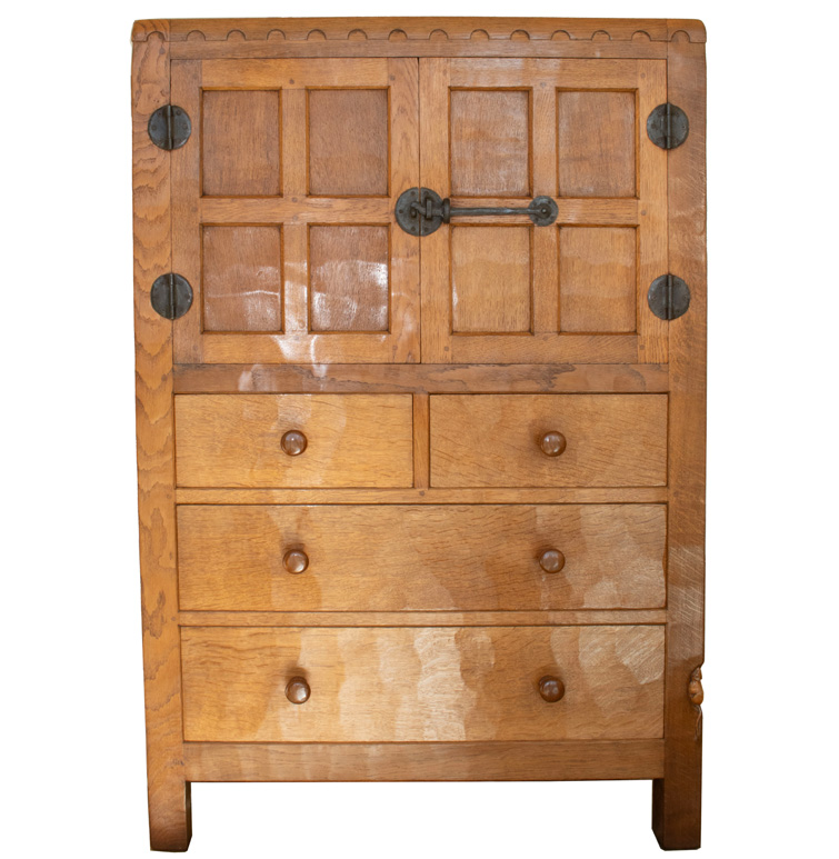 ROBERT MOUSEMAN THOMPSON VINTAGE ADZED OAK TALLBOY/AUMBREY