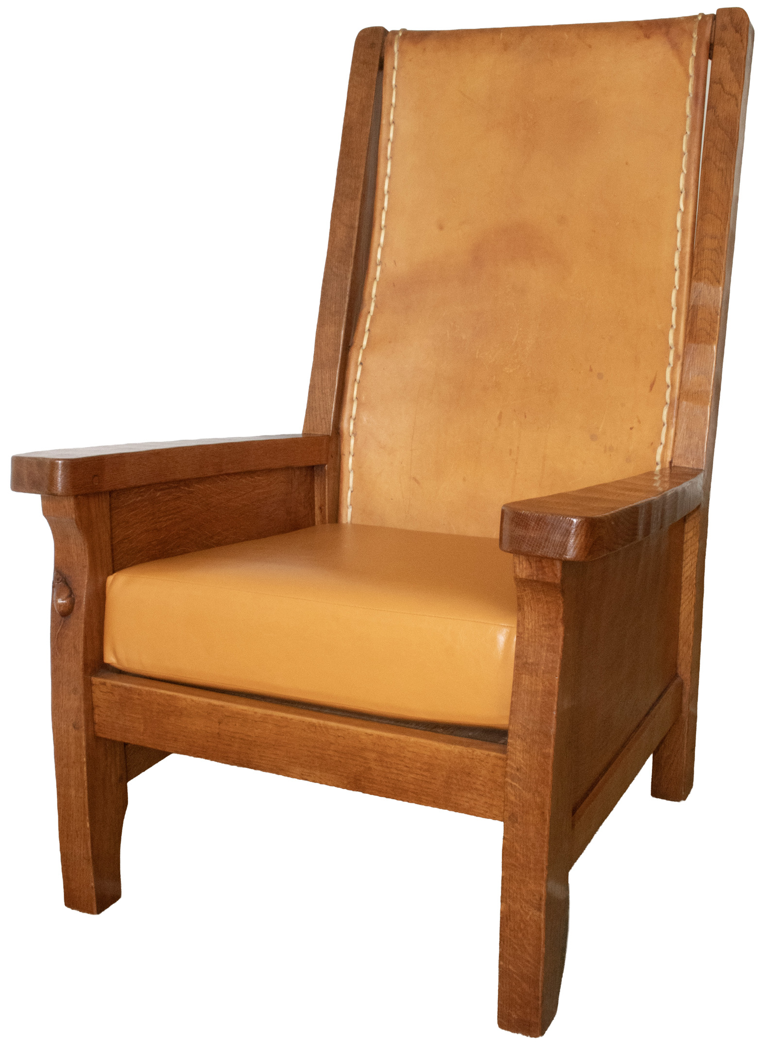 ROBERT MOUSEMAN THOMPSON VINTAGE ADZED OAK SMOKING CHAIR - Image 11