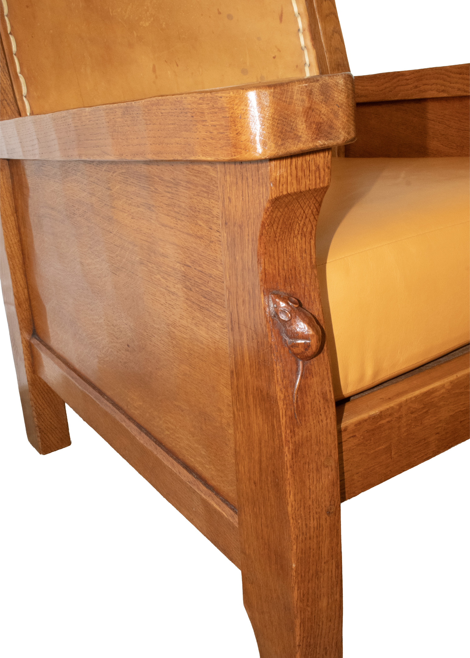 ROBERT MOUSEMAN THOMPSON VINTAGE ADZED OAK SMOKING CHAIR - Image 13