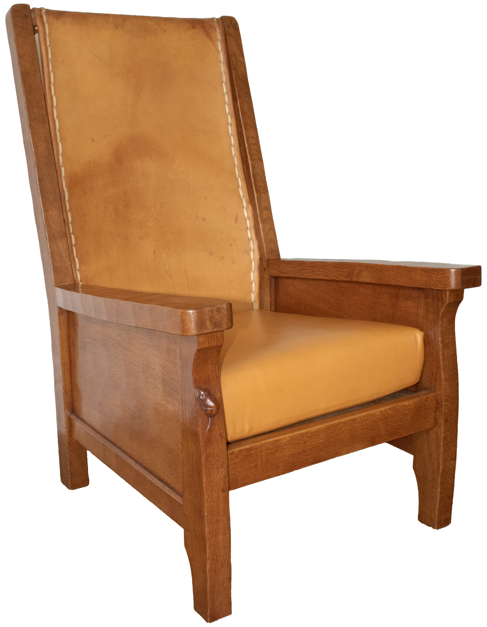 ROBERT MOUSEMAN THOMPSON VINTAGE ADZED OAK SMOKING CHAIR - Image 3