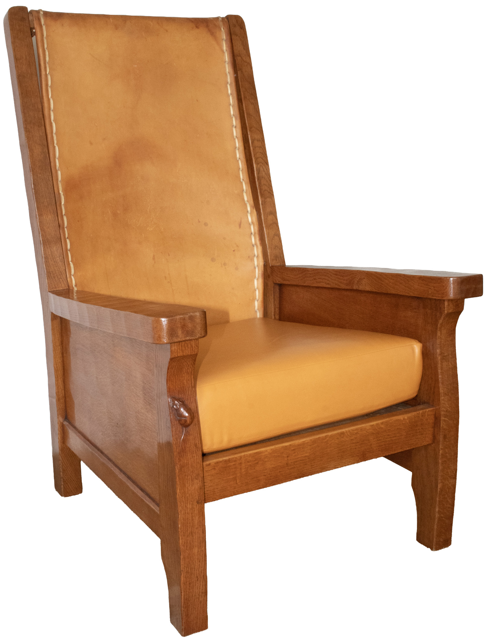ROBERT MOUSEMAN THOMPSON VINTAGE ADZED OAK SMOKING CHAIR - Image 4