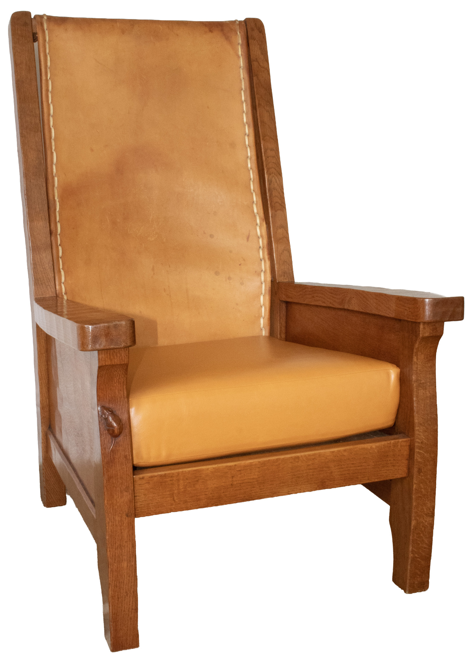 ROBERT MOUSEMAN THOMPSON VINTAGE ADZED OAK SMOKING CHAIR - Image 5