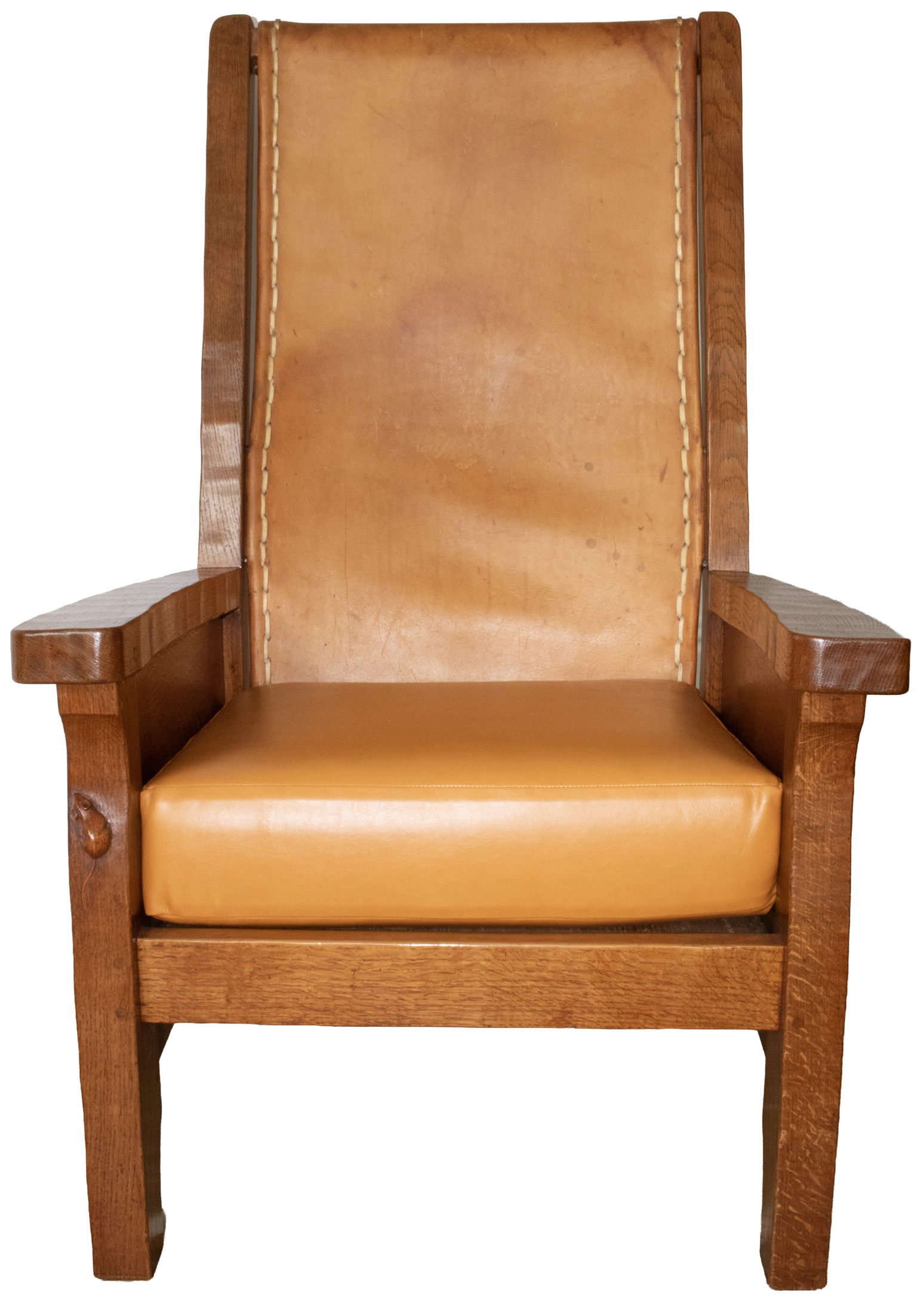 ROBERT MOUSEMAN THOMPSON VINTAGE ADZED OAK SMOKING CHAIR - Image 8
